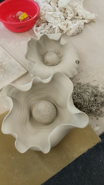 Beautiful floral porcelain sculpture pieces by Lily L - in progress.