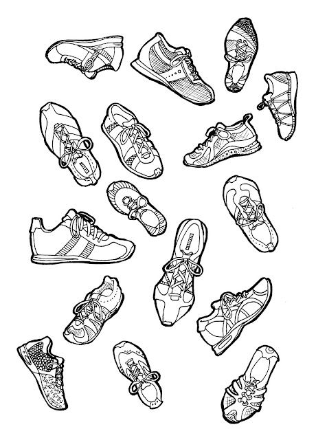 adult-coloring-page, running-shoes, adult-coloring-book, walking-shoes