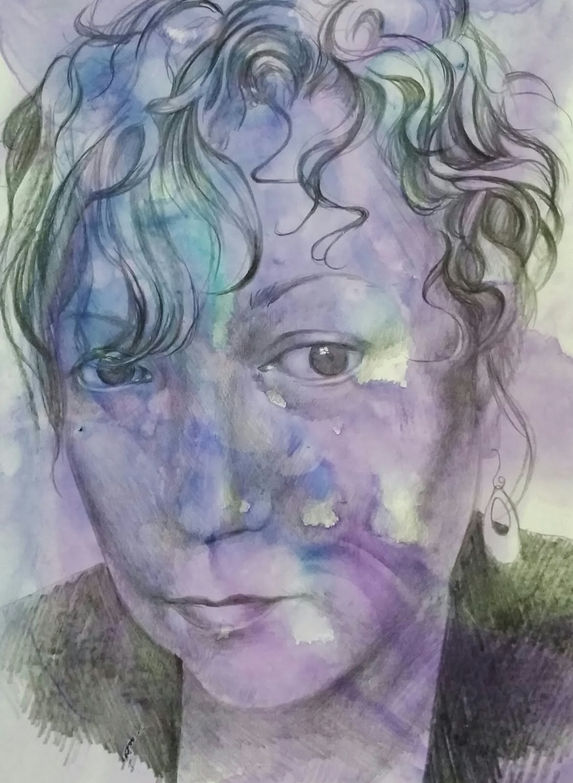 Self portrait, watercolor and graphite on Terraskin paper