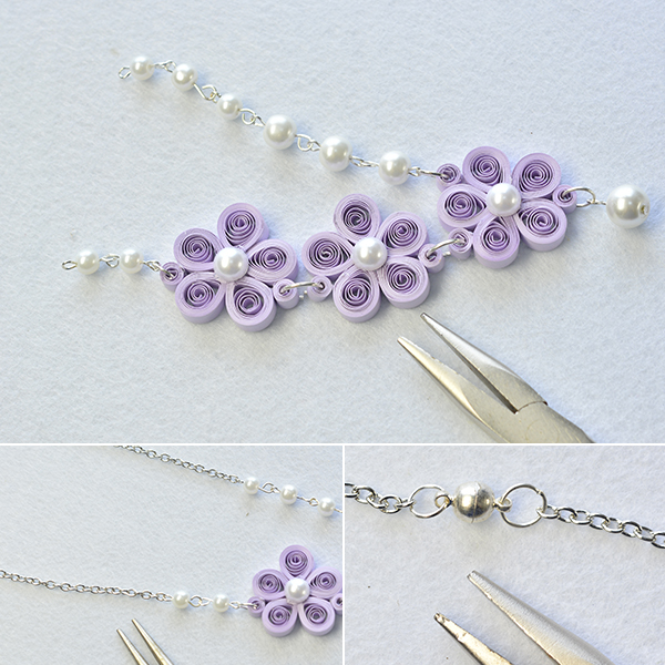 Crafting Wire Making Lilac Quilling Paper Flower Necklace with White