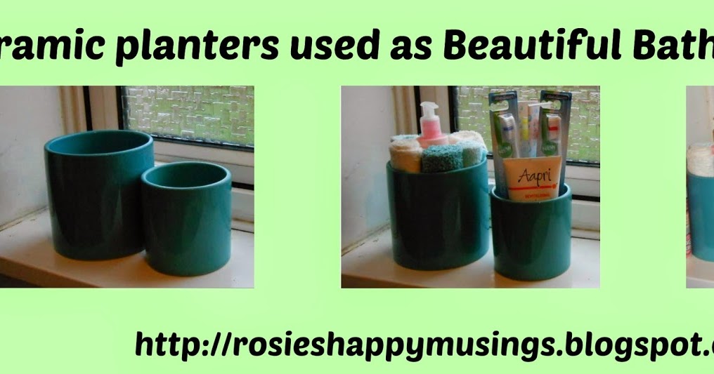 Rosie's Cottage Organizing ceramic planters as bathroom storage