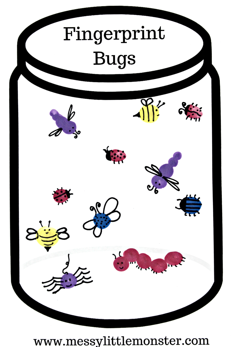 Fingerprint bug jar craft for kids with free printable jar. A fun and easy bug activity idea for Spring, Summer, bugs and insect themed projects for toddlers, preschoolers and kids.