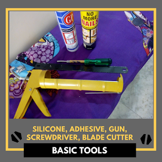 Image of silicone adhesive, blade cutter, tool gun