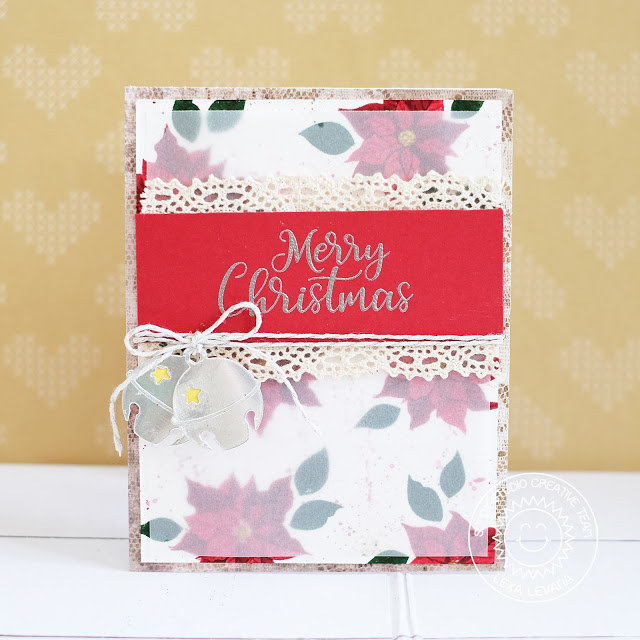 Sunny Studio Stamps: Silver Bells Poinsettias Background Christmas Card by Lexa Levana