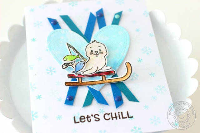 Sunny Studio Stamps: Polar Playmates Winter Themed Let's Chill Card by Nancy Damiano