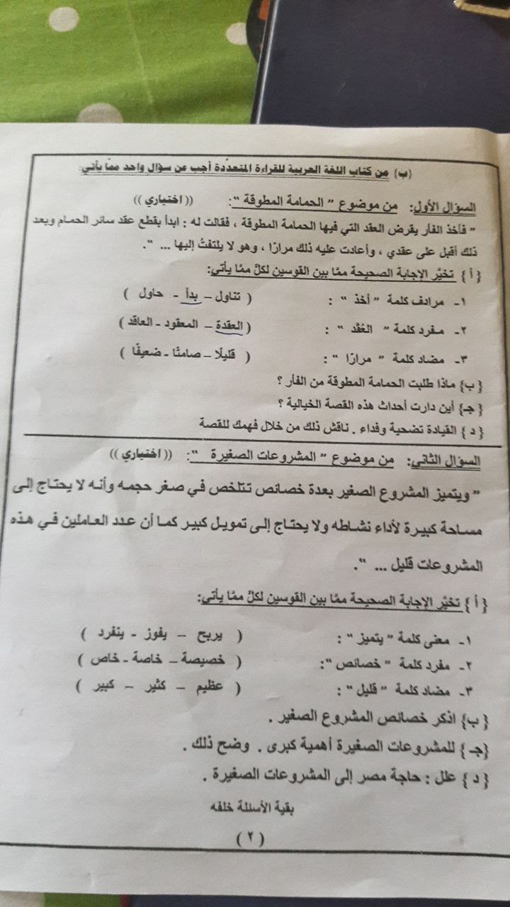 امتحان لغة عربية ثالثة اعدادى الترم الثانى 2017 محافظة الاسماعيلية 5