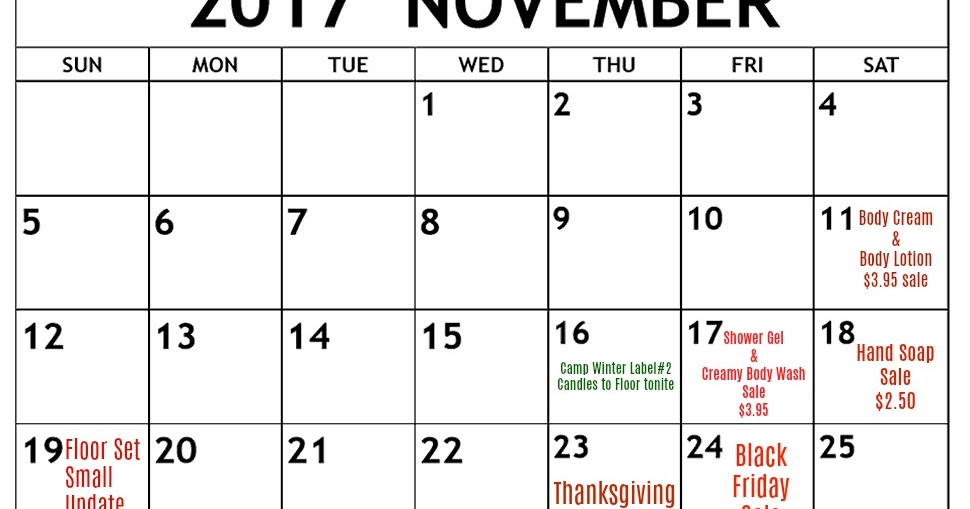 Life Inside the Page Bath & Body Works Calendar of Events November
