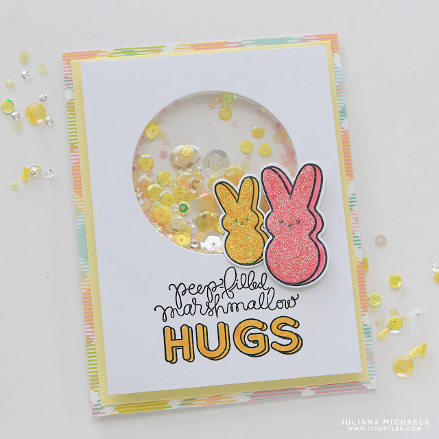 Peep Bunny Easter Shaker Box Card with stamping and glitter by Juliana Michaels featuring Simon Says Stamp March 2016 Card Kit 