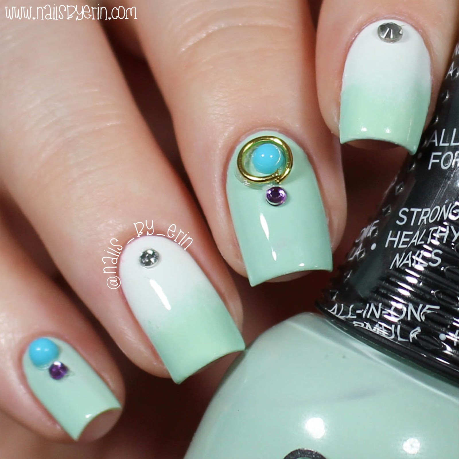 NailsByErin Mint and Rhinestone Nails Sally Beauty