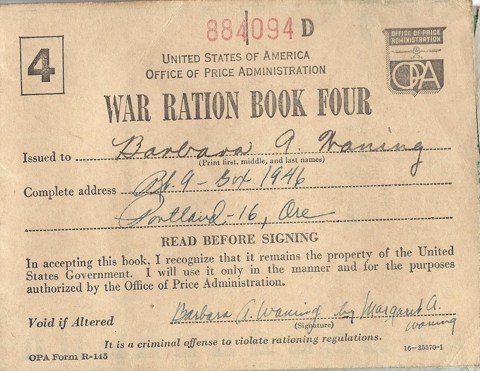Us Ration Books Waxing and Waning - The Cousin Connection: 1946 - War Ration Book