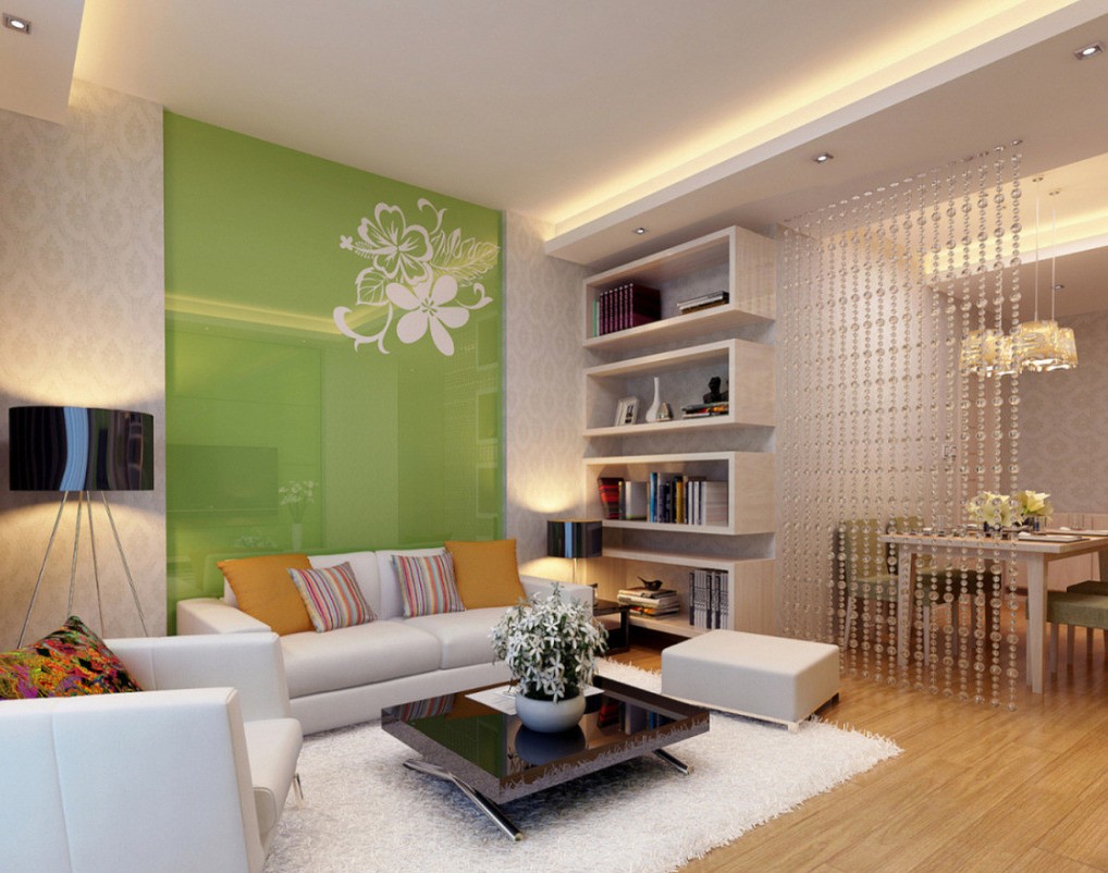 Desain Interior Ruang Tamu Warna Hijau Modern Semi Mewah Sederhana