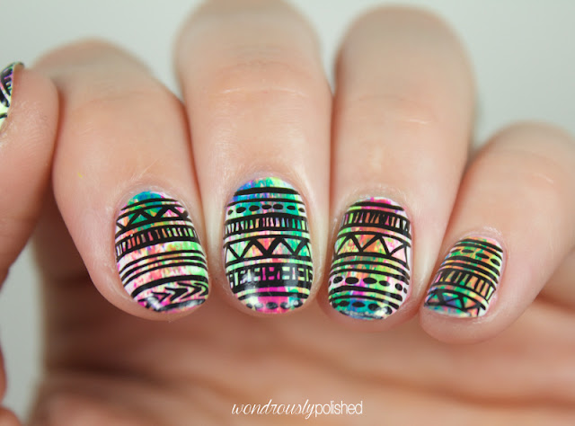 neon tribal print nail art