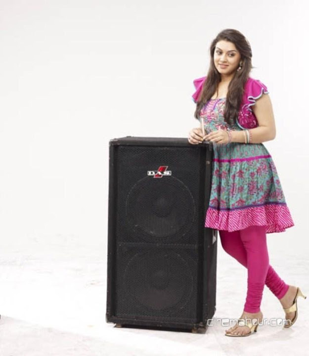 Hansika motwani new photoshoot with speaker wearing pink frock suit and churidar. -  Hansika Motwani lovely photoshoot - pink churidar