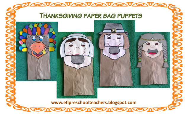 Paper bag puppets for Thanksgiving