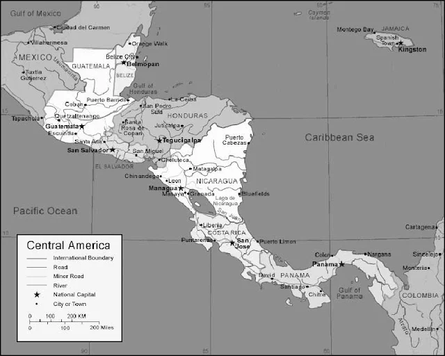 Grayscale Central America Map