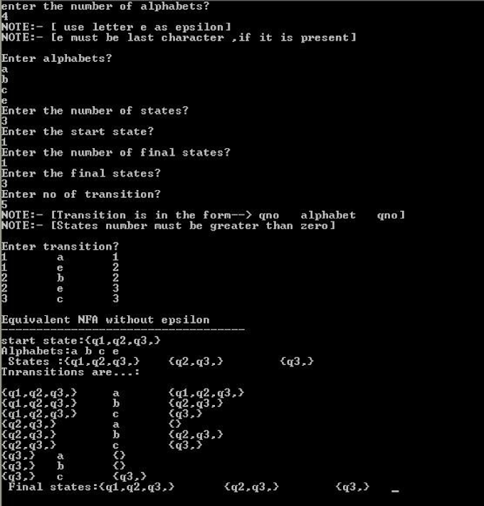 FIND ε CLOSURE OF ALL STATES OF ANY GIVEN NFA WITH ε TRANSITION