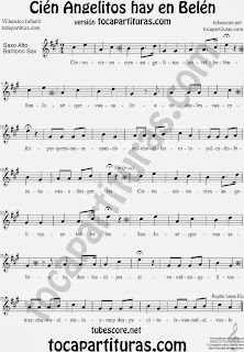 Partitura de Cien Angelitos para Trompa y Corno En realidad es para saxo alto pero como es en Mi bemol sirve igualmente. Villancico Infantil Carol Christmas Sheet Music for French Horn Music Scores
