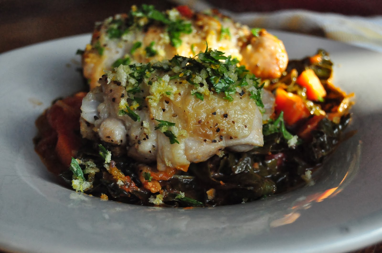 Bite Me Braised Chicken Thighs with Spicy Kale