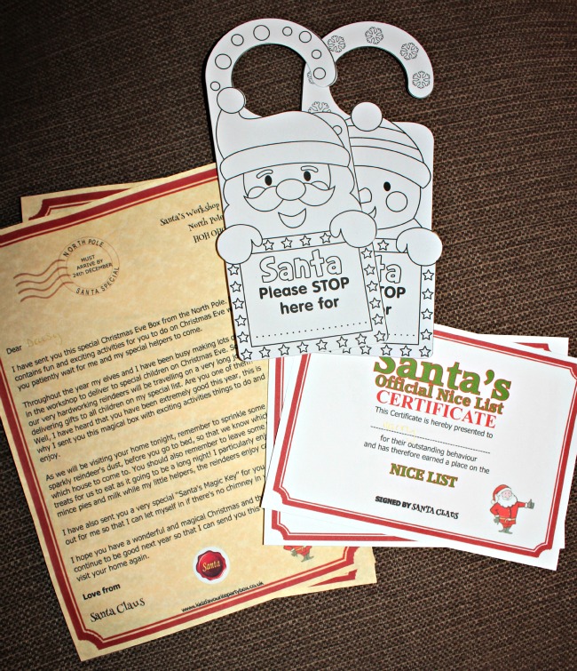 Magical Christmas Eve Activity Box- Santa letter, nice list certificate and santa stop here sign