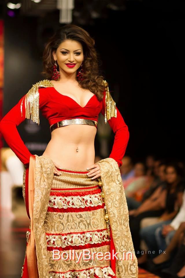 Urvashi Rautela Hot HD Pics in Red Lehenga Choli at 