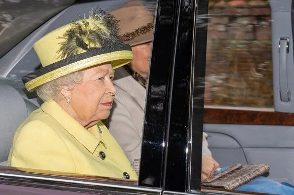 The Countess of Wessex wore a wool coat by Max Mara. Queen Elizabeth, Prince Charles, Princess Anne, Prince Edward and Lady Louise Windsor