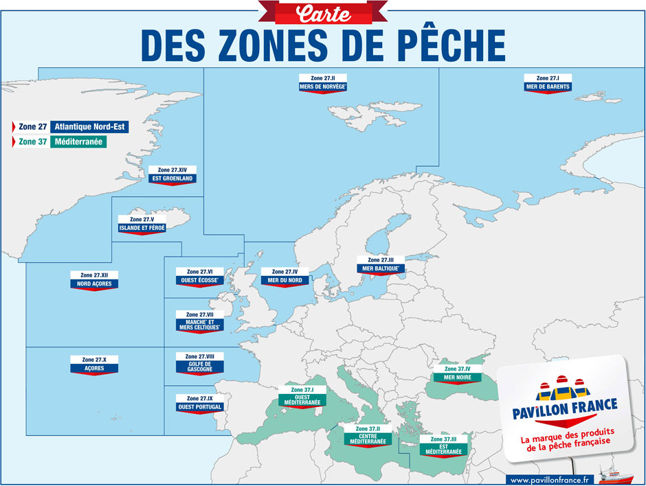 Zones de pêche en Atlantique NordEst et Méditerranée