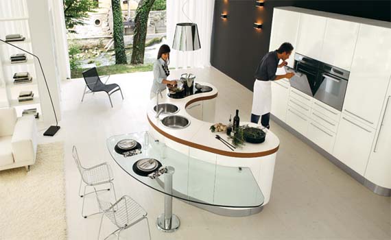Home Interior Style Curved Kitchen Island Designs The Last Curved Kitchen Island Looks Modern With Glossy White Color This Is Located In Middle Of Opposite Oven Cabinet