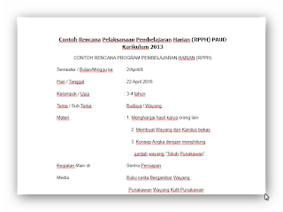 Download Contoh  RKH/RPPH Dan RKM/RPPM PAUD Usia 3-4 tahun Kurikulum 2013