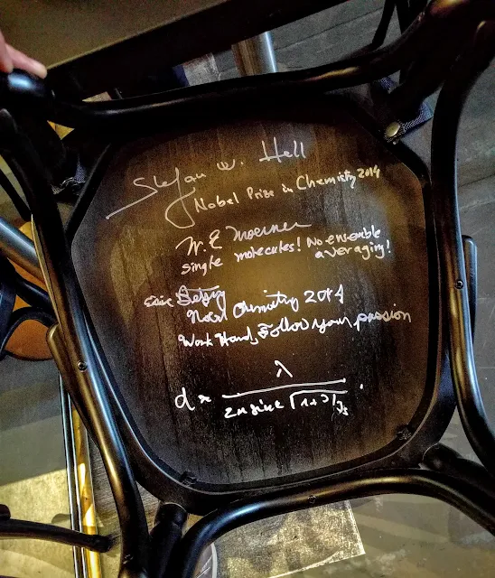 Chair signed by Nobel Laureate William Moerner at the Nobel Museum in Stockholm, Sweden