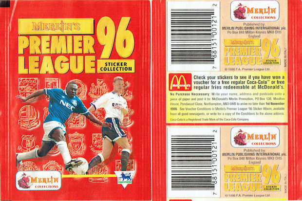 BUSTINA Figurina-sticker SIGILLATA Merlin CARDS PREMIER LEAGUE 1995-96 B1 