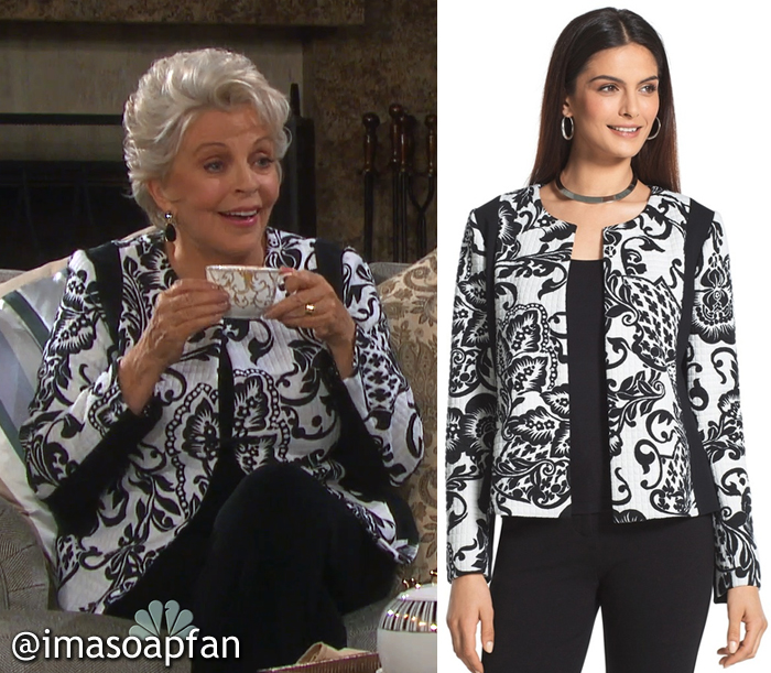 Julie Williams's Black and White Floral Quilted Jacket - Days of Our Lives, Season 51, Episode 09/07/16
