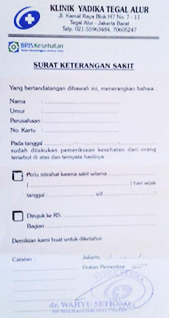 Contoh Surat Keterangan Sakit Dari Dokter Untuk Karyawan