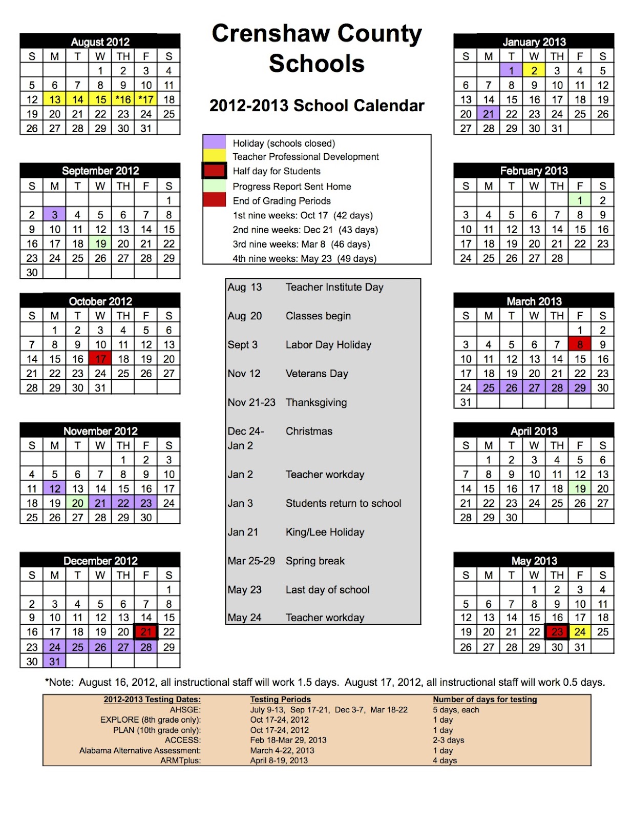 Superintendent's Corner 20122013 School Calendar Approved