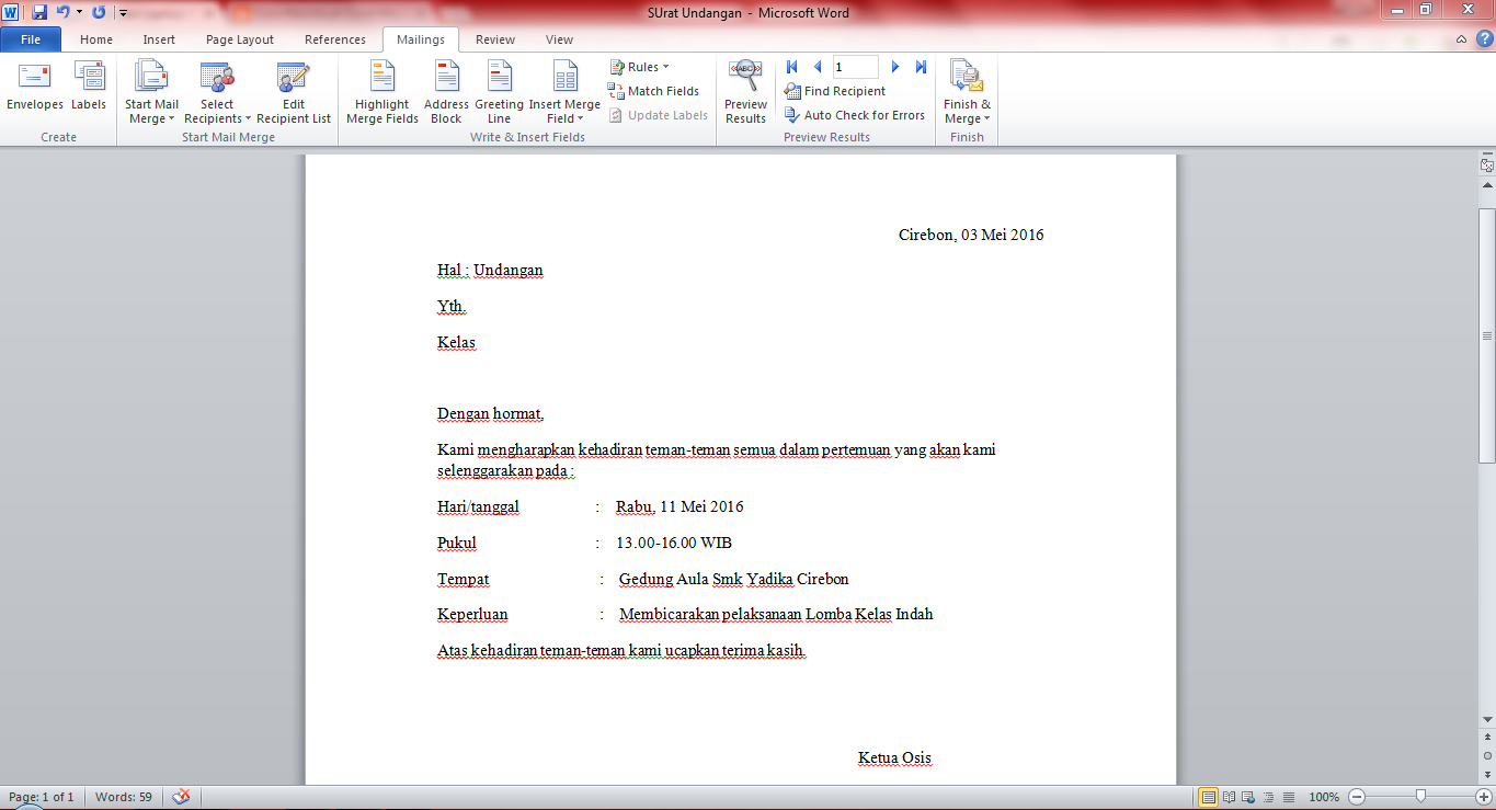 Cara Paling Mudah Membuat Surat Masal / Mail Merge Pada 