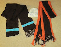 crocheted scarves and hat