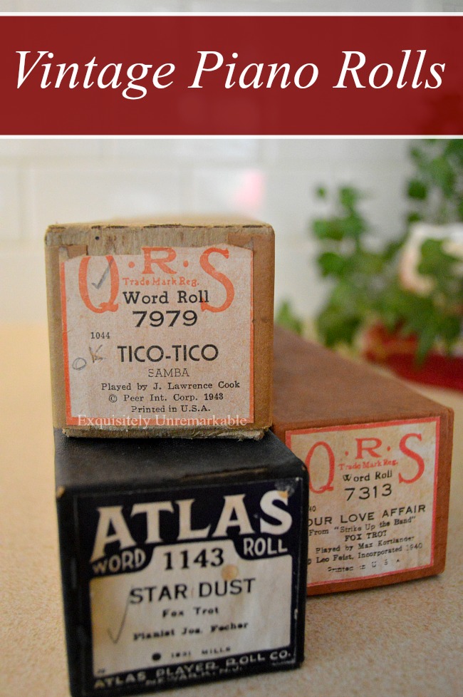 Vintage Piano Roll text over piano roll Boxes