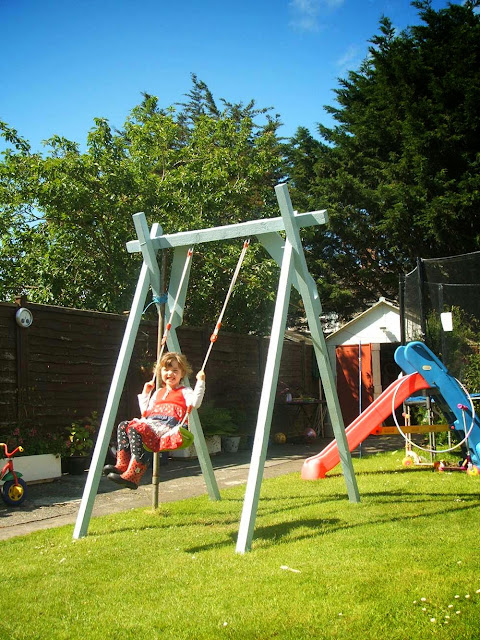 handmade upcycled wooden child's garden swing
