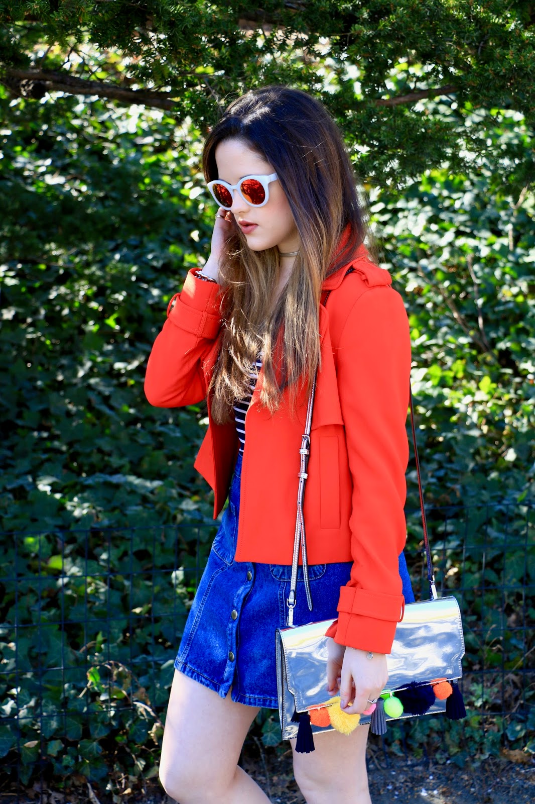 Kathleen's Fashion Fix Orange Crush // moto jacket + buttonup skirt