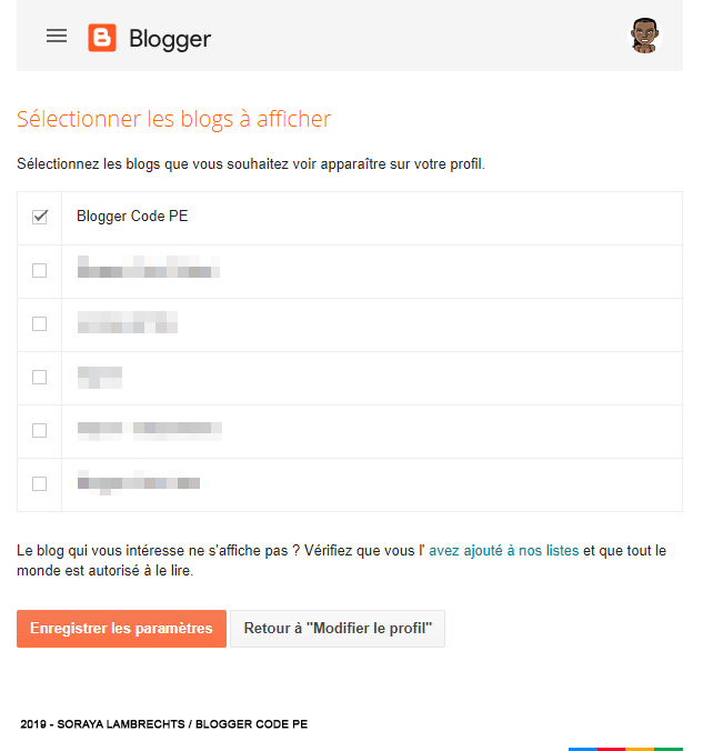 Sélectionner les blogs à afficher.