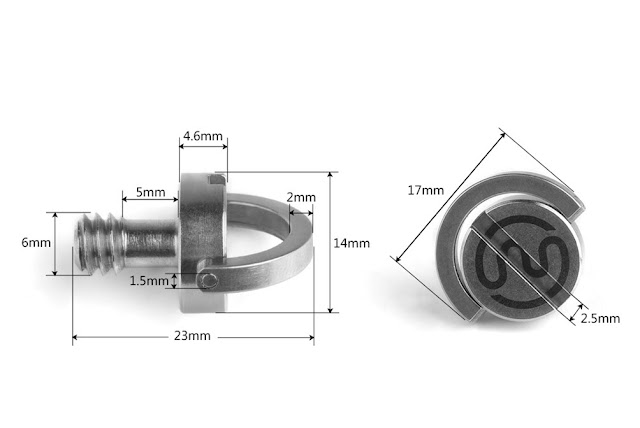 Sunwayfoto QRS-01 Hinged D-Ring 1/4"-20 SS Screw dimensions
