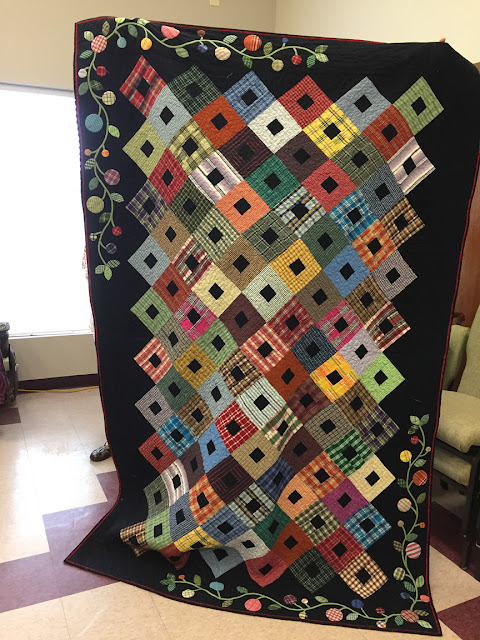 Sue Welton's quilt made with thrift store men's shirts