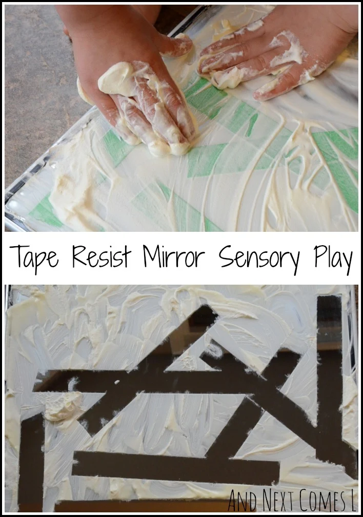 Tape resist mirror sensory play inspired by animal prints from And Next Comes L