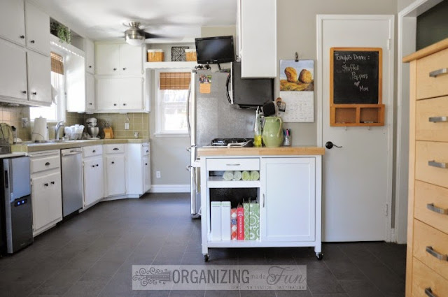 White kitchen with green counters :: OrganizingMadeFun.com