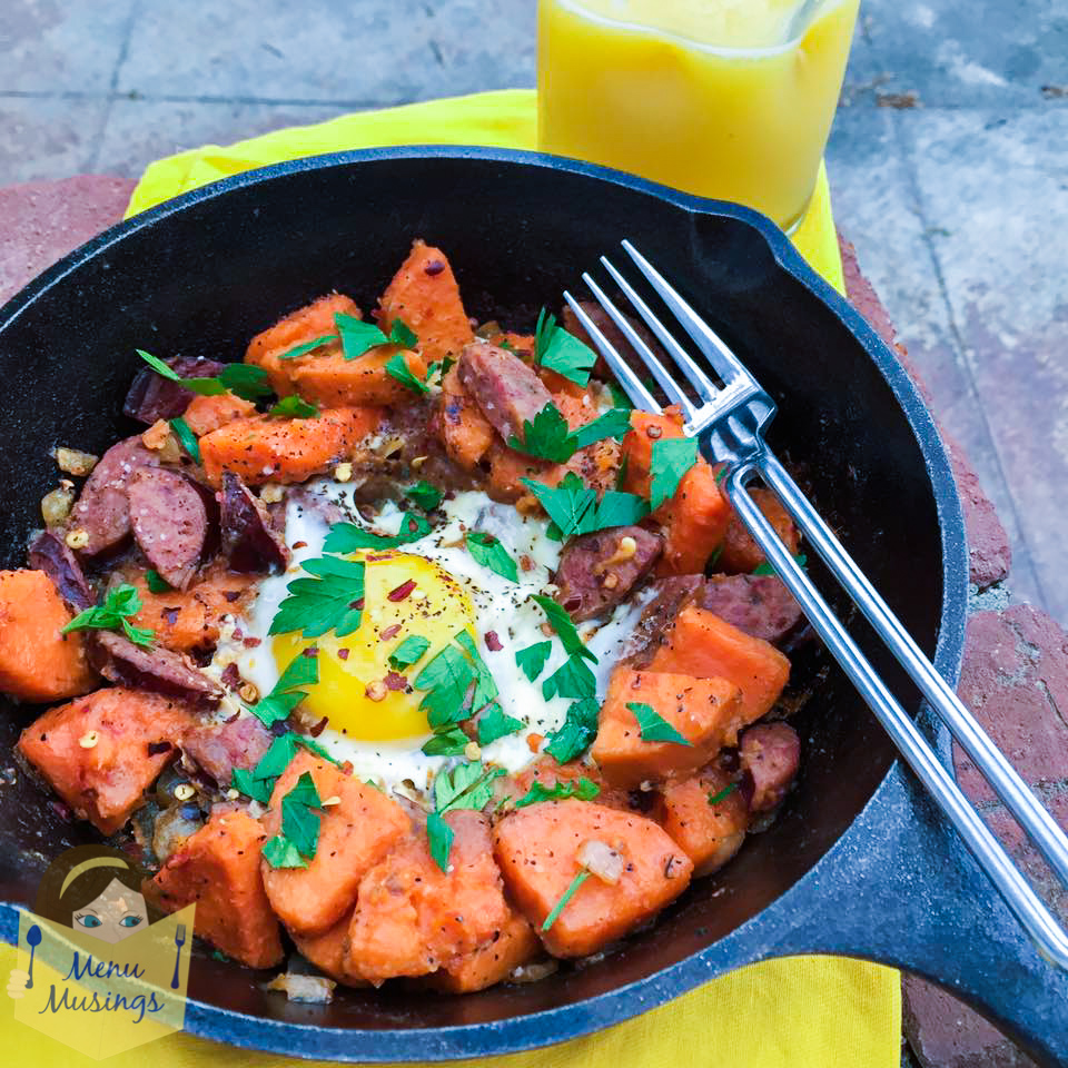 Menu Musings of a Modern American Mom Spicy Sausage and Sweet Potato Hash