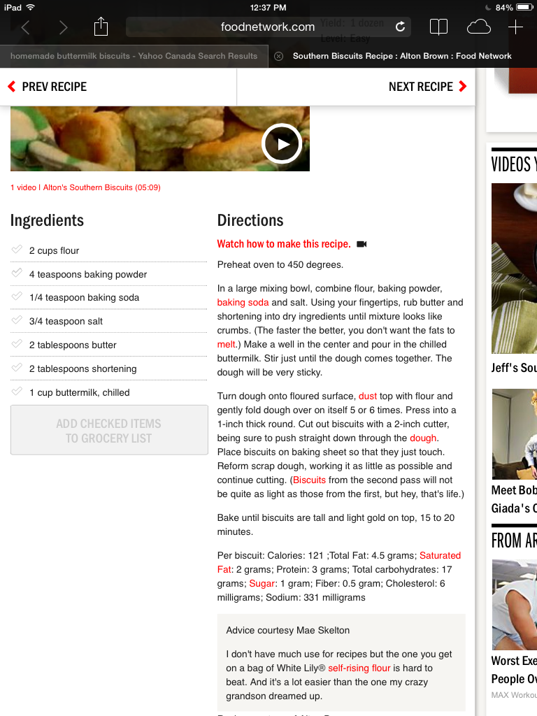 Mrs. v's Foods Class Alton Brown buttermilk biscuits!