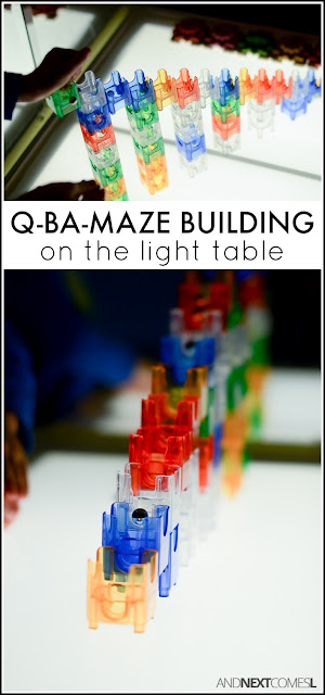 Building mazes with Q-Ba-Maze - light table activity for kids from And Next Comes L