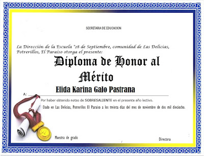 Diploma de honor al mérito con borde azul bandera, diplomas de honor con borde azul, diplomas de honor para niños de primaria