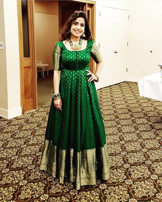 29 Best Pattu saree long frocks ideas | indian gowns dresses, long gown  dress, long dress design