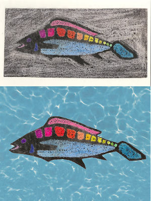 Fish design, original crayon resist & new background