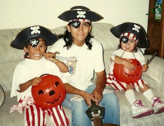 halloween kids and father as pirates